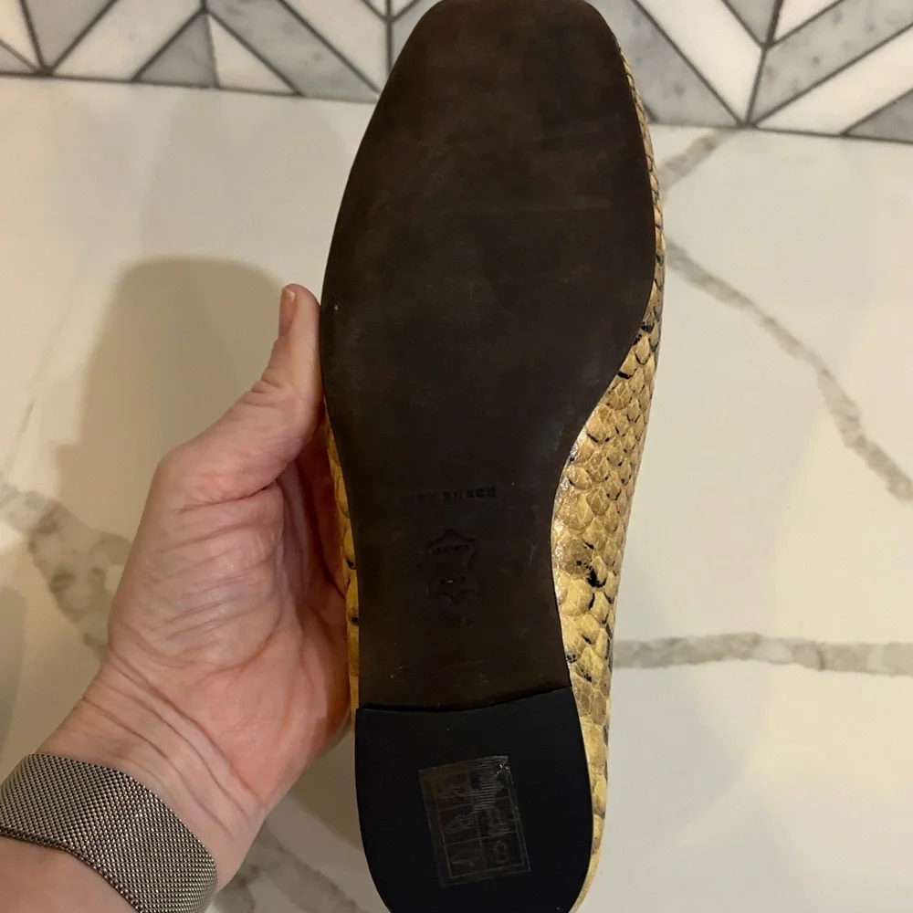 Tory Burch Gold and Black Snakeskin Loafers